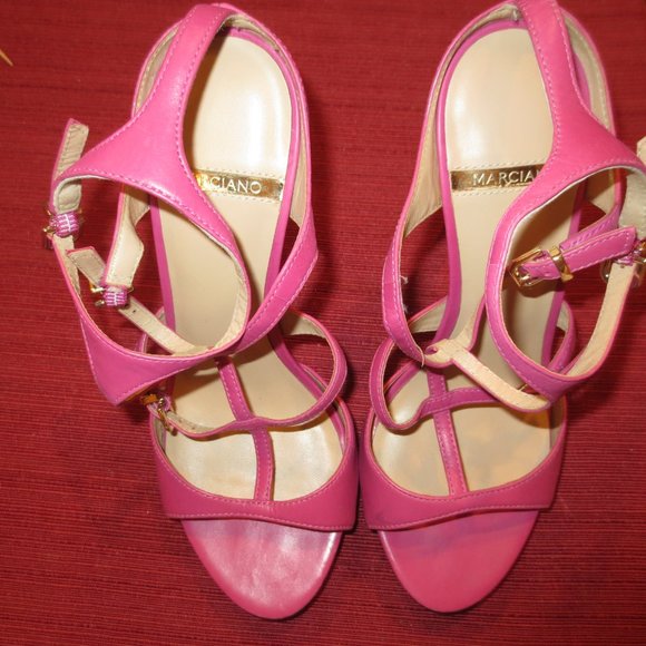 LAST CHANCE MARCIANO Pink T Strap High Heel Sandals - Picture 8 of 9